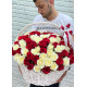 Red and white roses in a basket