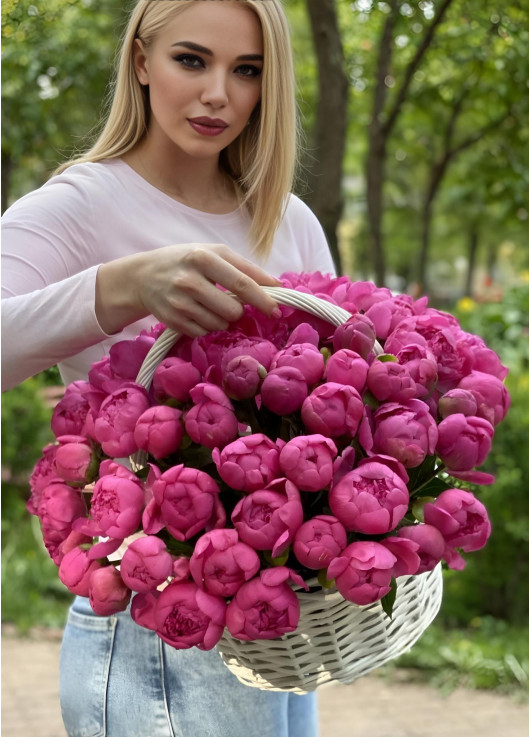 Bright basket of peonies Dnipro