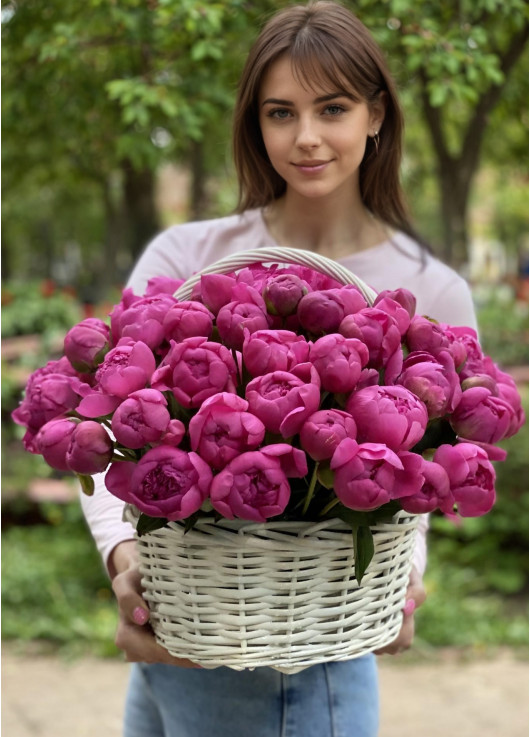 Bright basket of peonies Dnipro