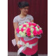 Pink and white roses in a hatbox Dnipro