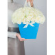 39 white roses in a bag-basket
