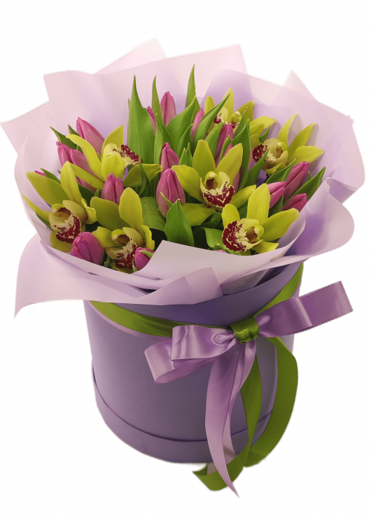 Tulips in a hat box