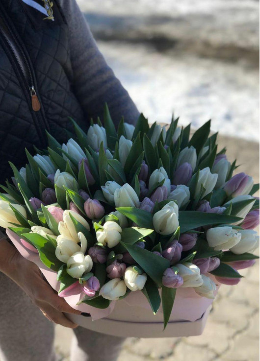 51 tulips in a hat box