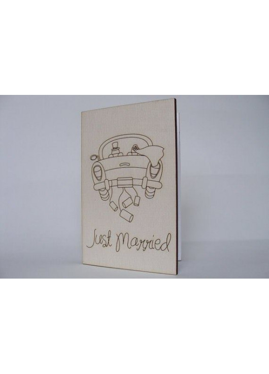 Wooden postcart "Just married"