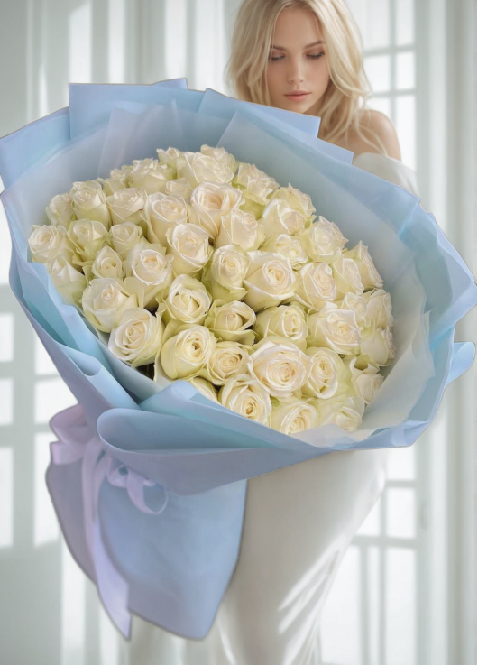 51 white roses in a bouquet