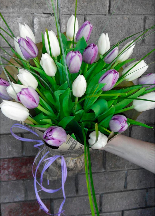 Bouquet of colorful tulips