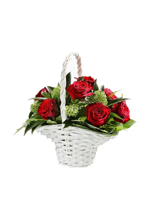 Red and white roses in a basket Red and white roses in a basket