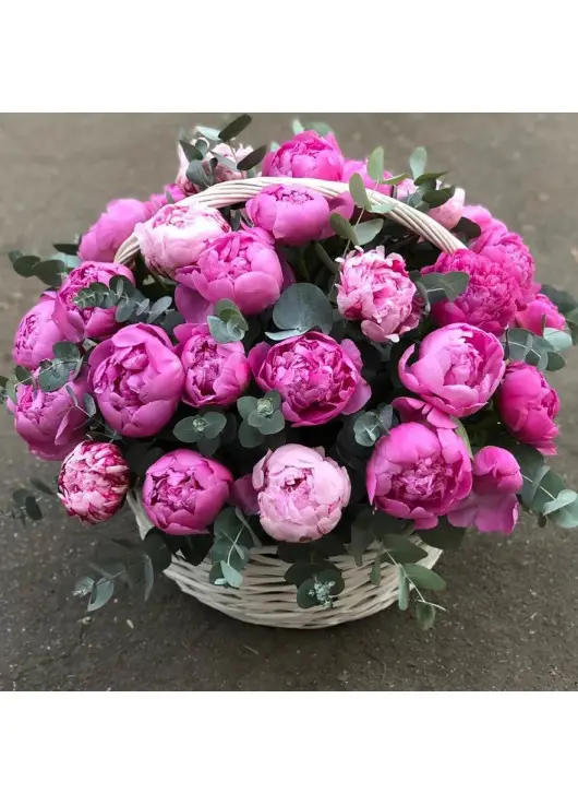 Bright basket of peonies Dnipro