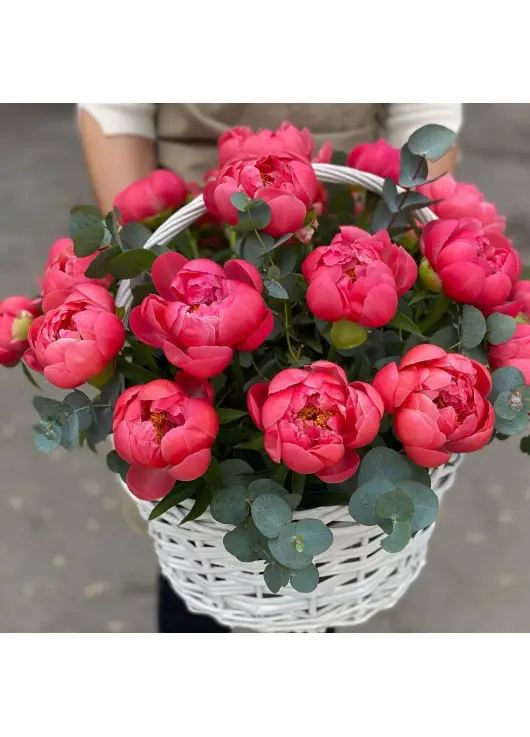 Bright basket of peonies Dnipro