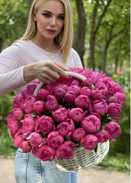 Bright basket of peonies Dnipro