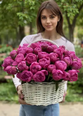 Bright basket of peonies Dnipro
