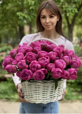 Bright basket of peonies Dnipro