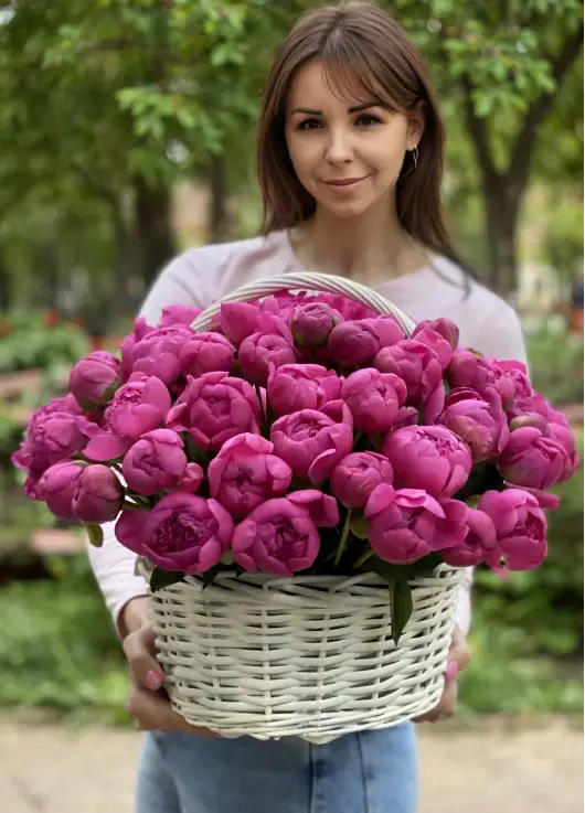 Bright basket of peonies Dnipro