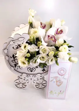 Stroller with flowers to the newborn