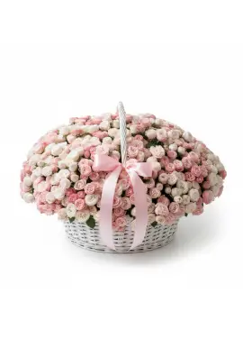 Cream Spray Rose “Madam Bombastic” in Wicker Basket (75 stems)
