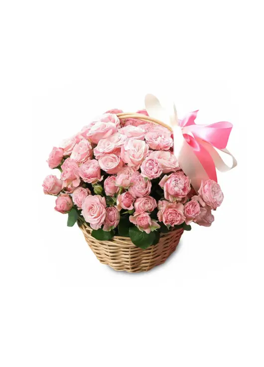 Cream Spray Rose “Madam Bombastic” in Wicker Basket (9 stems)