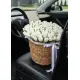 201 white tulips in a luxury wicker basket