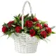 Red and white roses in a basket Red and white roses in a basket