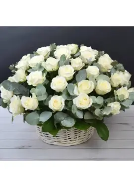 White roses in a basket