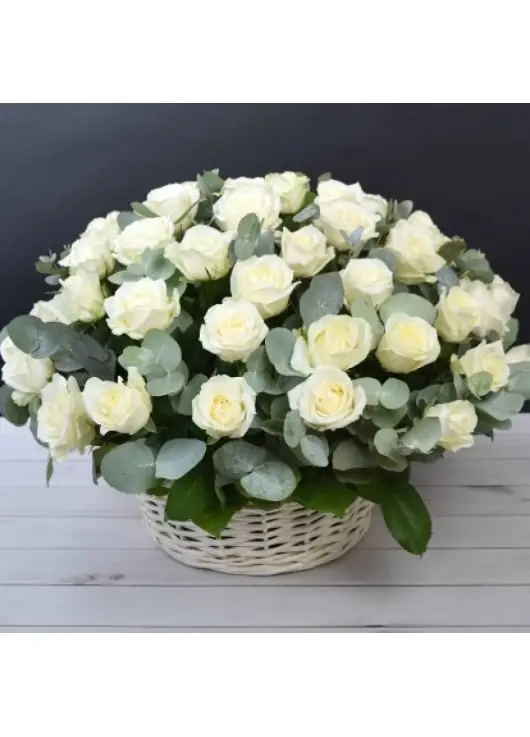 White roses in a basket