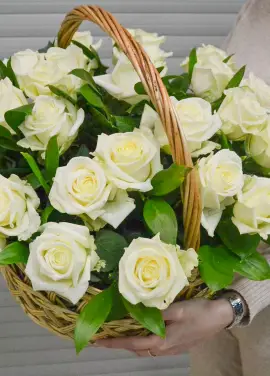 White roses in a basket