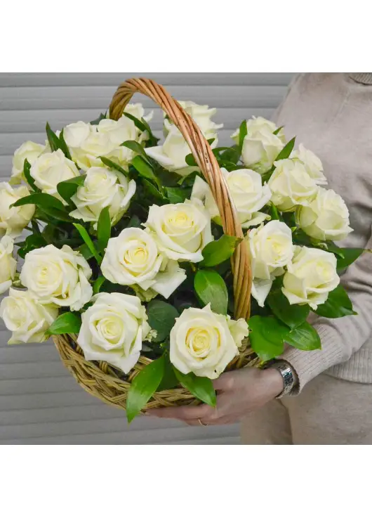 White roses in a basket