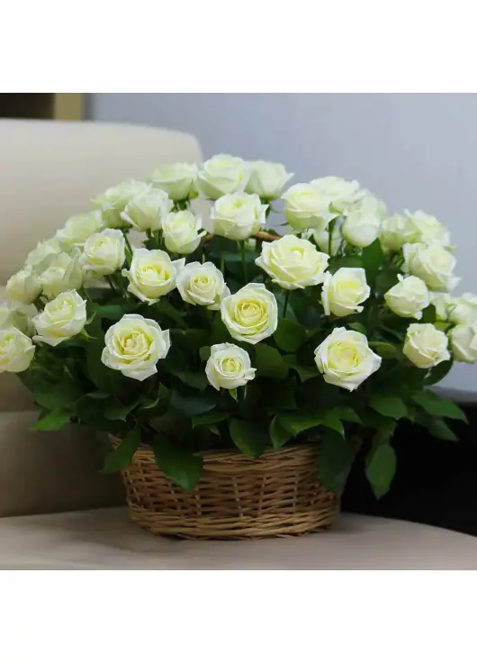 White roses in a basket