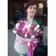 White and pink tulips in a box