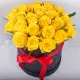 39  yellow roses in a hatbox
