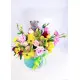 Presents flowers and teddy