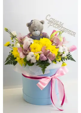 Presents flowers and teddy