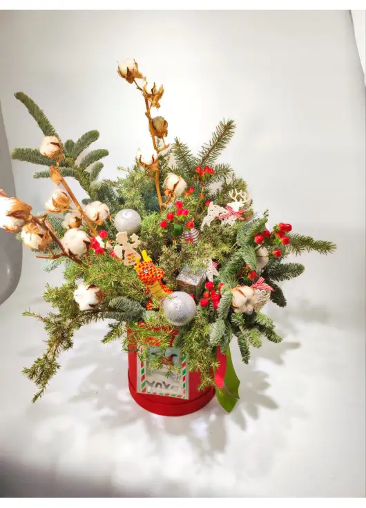 Happy New Year box with flowers and trees