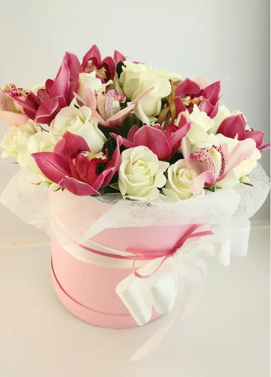Orchids in a hat box Orchids in a hat box