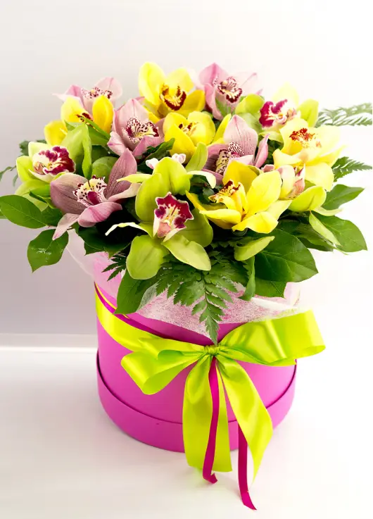 Orchids mix in a hat box Orchids mix in a hat box