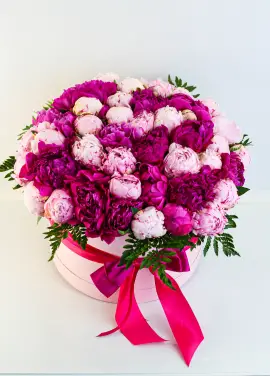 Hat box of peonies Dnipro