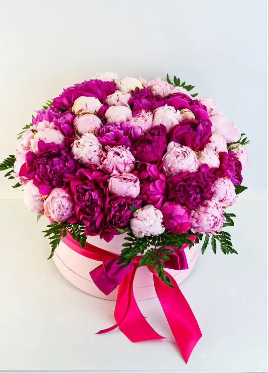 Hat box of peonies Dnipro