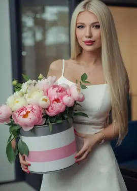 Hat box of peonies Dnipro
