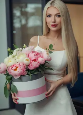 Hat box of peonies Dnipro