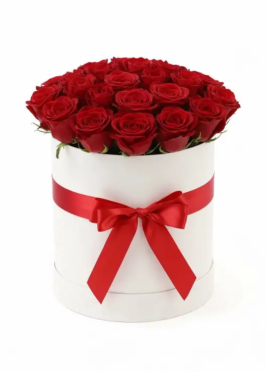 25 red roses in a box