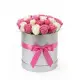 25 white and pink roses in a box