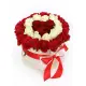 35 red and white roses in a box