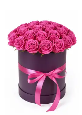 35 pink roses in a box