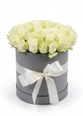 35 white roses in a box