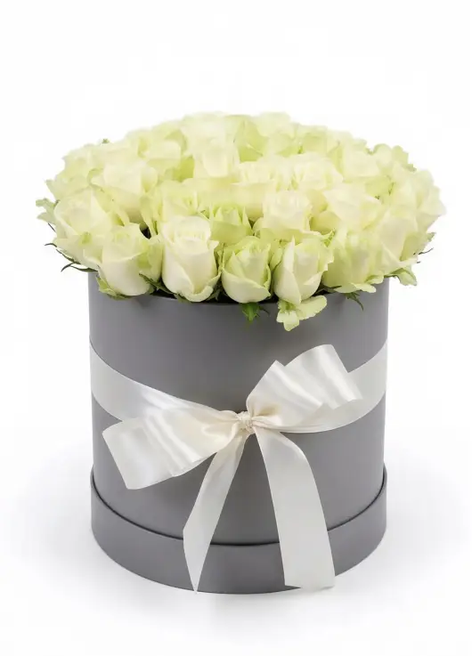 35 white roses in a box