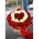 35 red and white roses in a box