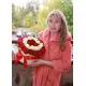 35 red and white roses in a box