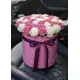 45 white and pink roses in a box
