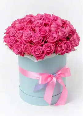 45 pink roses in a box
