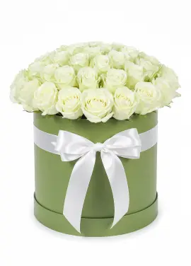 45 white roses in a box