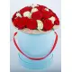 35 red and white roses in a box